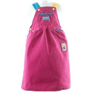 Vintage vestback OshKosh pink, blue, yellow color-block jumper dress  6x,